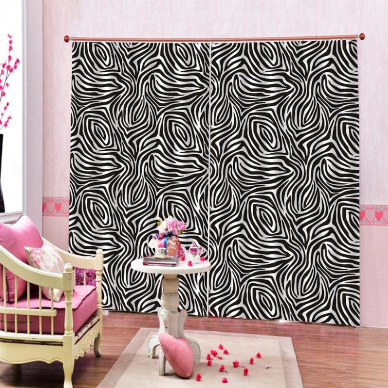 

Modern geometric pattern Black Zebra Waves Curtain Large Window For Living room bedroom Polyester Fabric Blackout Drapes Sets, As pic