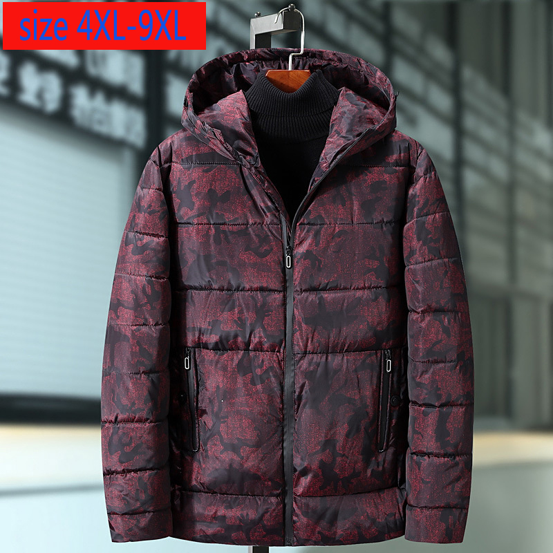 

New Winter Extra Large Camouflage Padded Clothes Men Thick Warm Casual Print Men Coat Mens Hoodie Plus Size 4XL5XL6XL7XL8XL9XL, Red