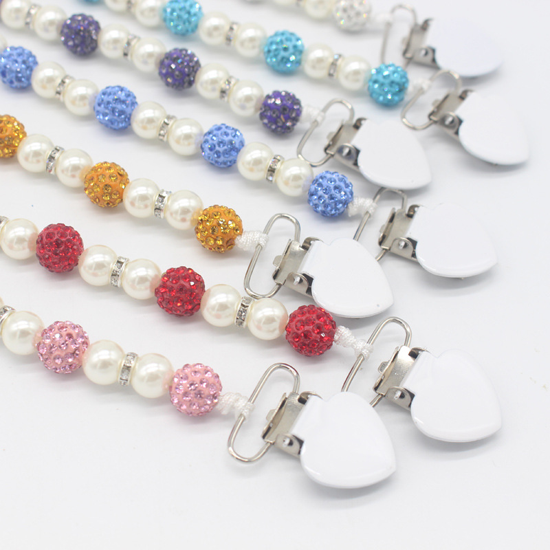 

2020 New Nipple Holder Beaded Crystal Baby Pacifier Clip Chain Nipple Leash Strap Metal Pacifier Clips Soother Chain