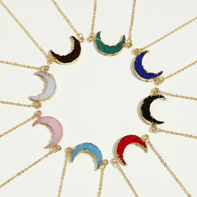 

Charm Good Plated Chain Wish Card Women Boutique Resin Crescent Moon Pendant Statement Necklace Jewelry