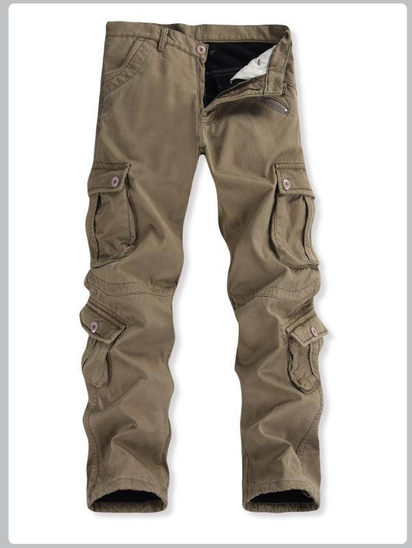 

New High-End Winter Warm Velvet Multi-Pocket Overalls Cargo Pants Regular Fit Commando Style Full-Length Men's Casual Trousers, Black