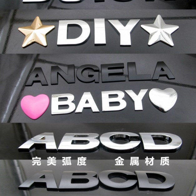 

WL New 44mm 3D DIY Letters Alphabet Emblem Chrome And Black Car Sticker Digital Badge Logo Motorcycle