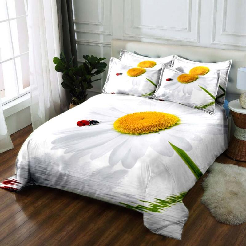 

WOSTAR fashion simple white bedding set Duvet Cover King Size Queen Size Comforter Sets 3d printing Daisy flowers home textiles