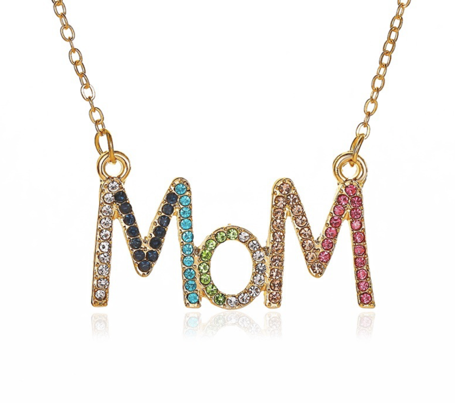 

New Fashion Letter MOM Necklace Women Simple Color Crystal Long Pendant Necklace Chain Charm Mother's Day Jewelry Gifts