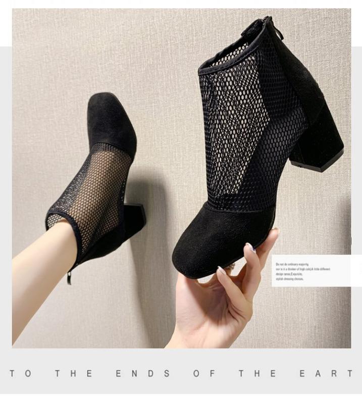 

Women Air Mesh High Heel Party Sandals Ladies Cover Heel Gladiator Solid Shoes Woman Zipper Mature Slides Sandalias Mujer 2020, Beige