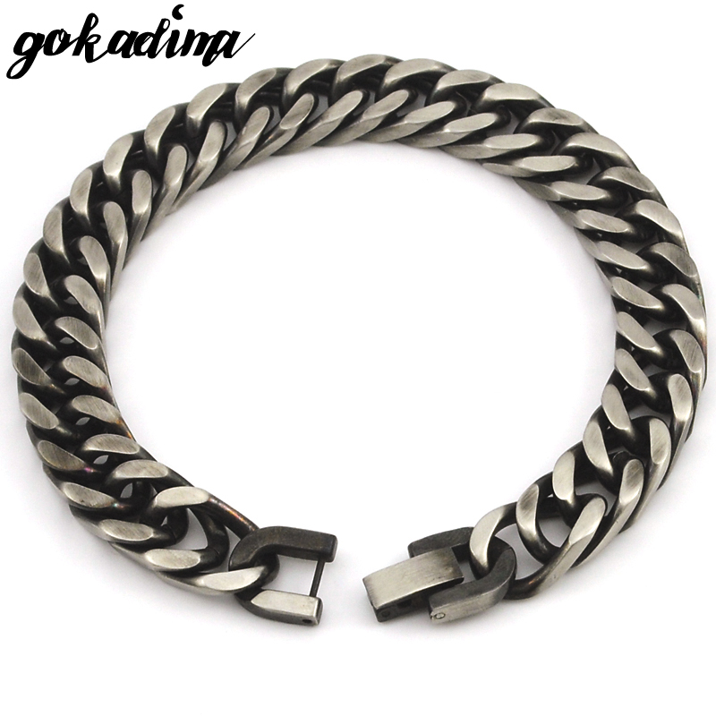 

GOKADIMA 2020 New Style Antique Finished Stainless Steel Chain Bracelet Men Jewelry Party Christmas Gift