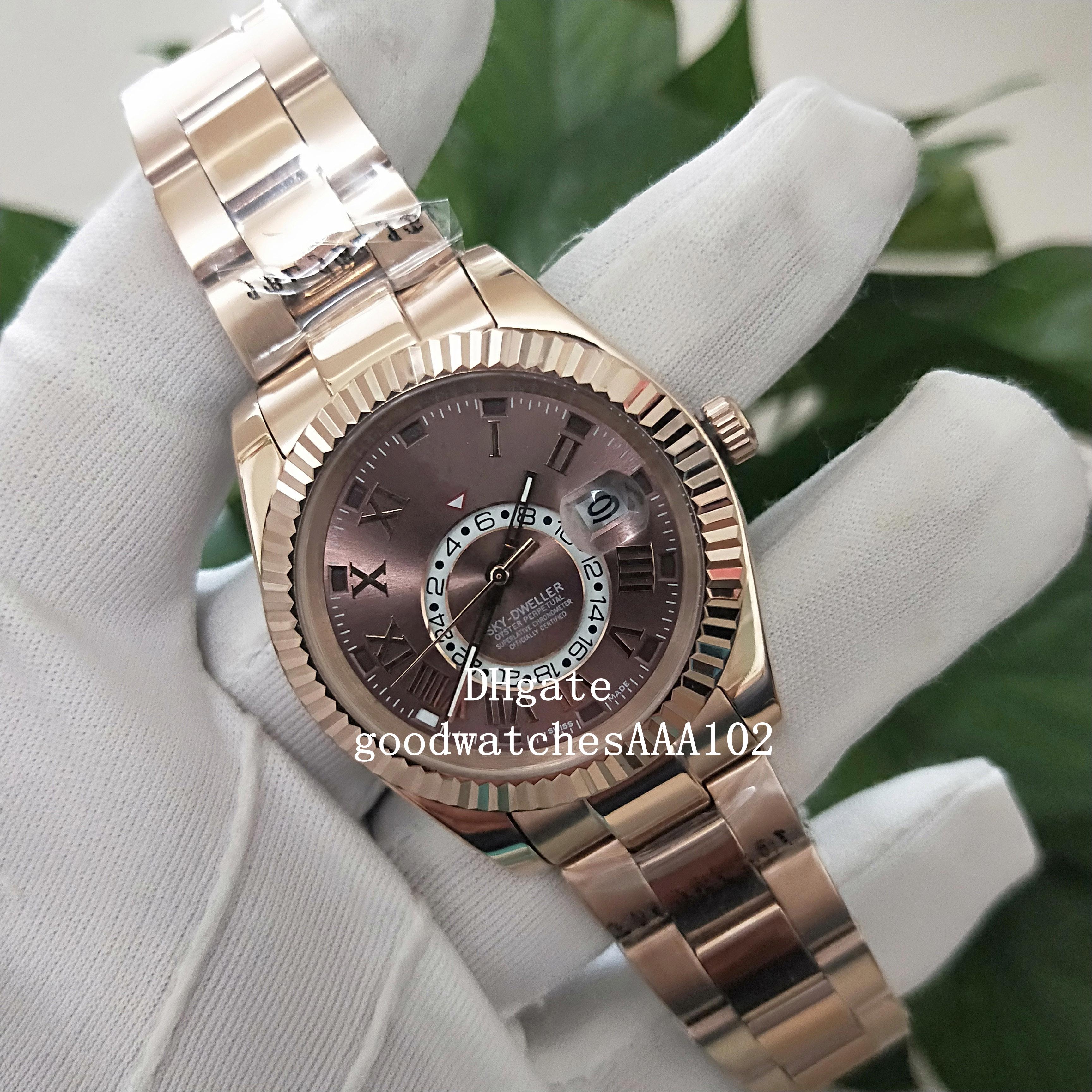 

Excellent Mens Watch 42mm Chocolate dial 18K Rose Gold Sky-Dweller 326934 326935 Asia ETA 2813 Movement Automatic Mens Watch Watches, Champagne