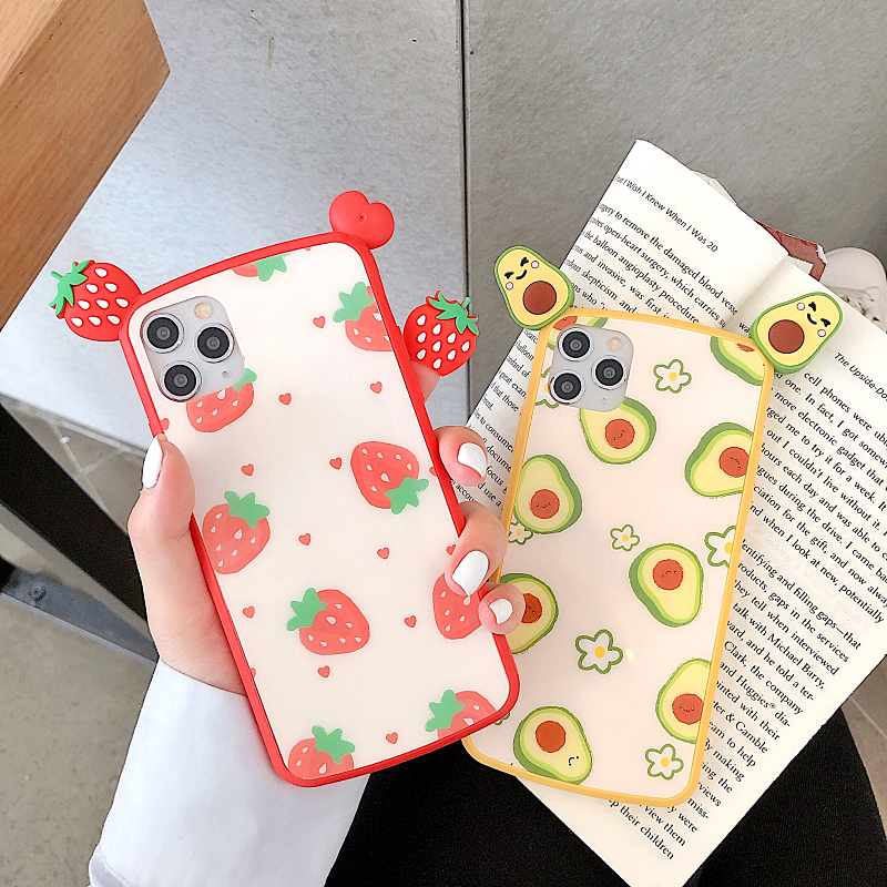 3D Cute Avocado Phone Case For iPhone 11Pro MAX Case For XS Max XR X 8 7Plus SE Funny Fruit Strawberry Pattern Soft Cover Capa Coqua-image-570108029