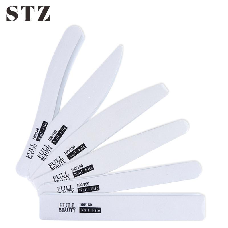 

STZ 5pcs 100/180 Professional Sandpaper Nail File For UV Gel Polish Straight Curved Sanding Buffer Block Manicure Tools #1535-1