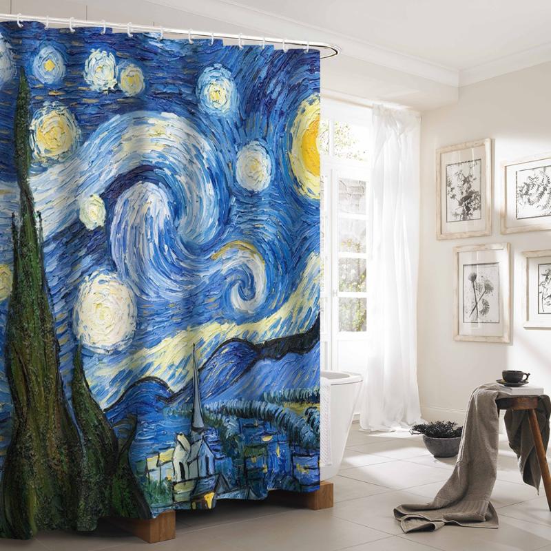 

Starry Sky Prints Bath Shower Curtains Waterproof Screen for Bathroom Home Decoration Polyester Fabric Washable Curtain