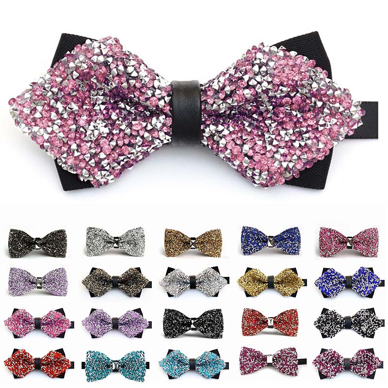 

Luxury Diamond Bow Tie For Men Bowtie Butterfly Knot Rhinestone Collar Tie Crystal Chaton Super Cool Diamond Wedding Bow