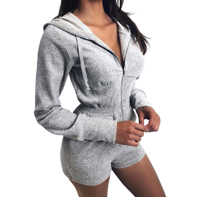

Women Long Sleeve Hooded Jumpsuit Casual Zipper Solid Color Jumpsuit for Sports Daily Wear, Blue