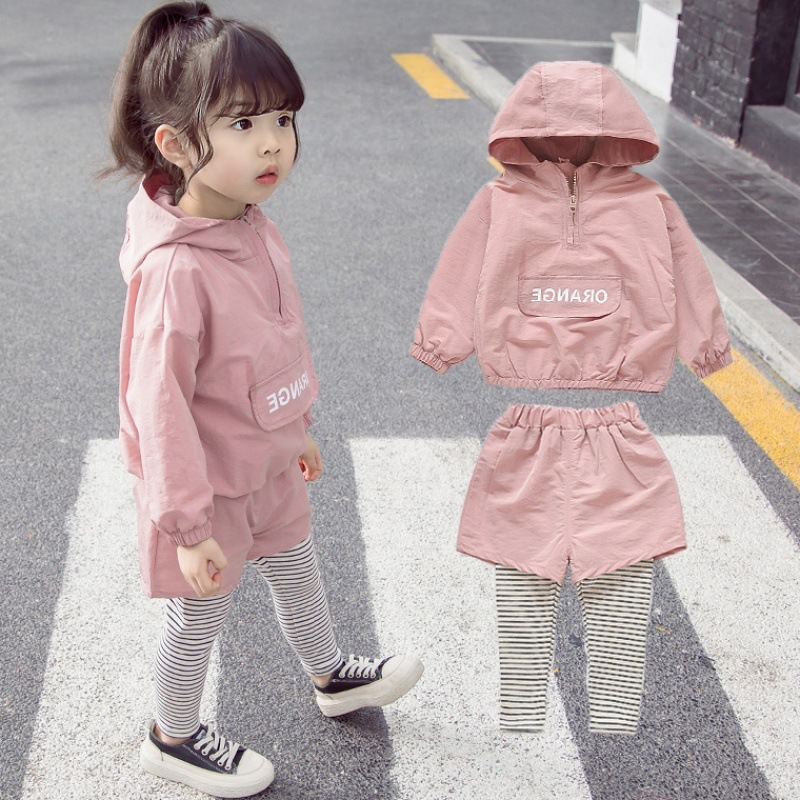 

Baby Girl Clothes Set Long Sleev Hooded Shirt and Pants Autumn Sport Clothing Suit Fashion Children Outfits Windbreaker, Pink