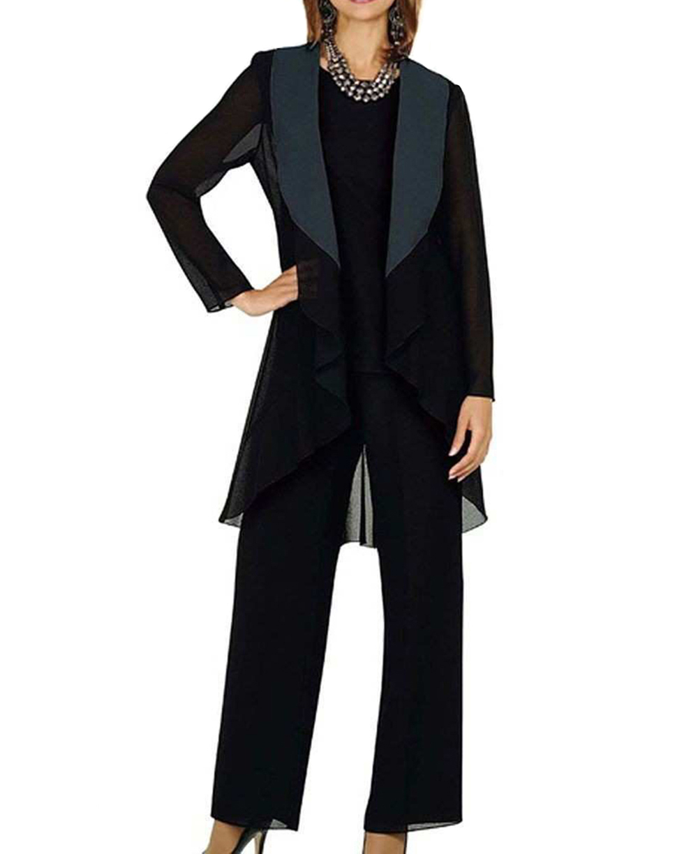

women 3 pieces Draped shawl Lapel Chiffon mother of the bride dress pants suit with jacket outfit long sleeves for wedding 2019 T200813, Burgundy