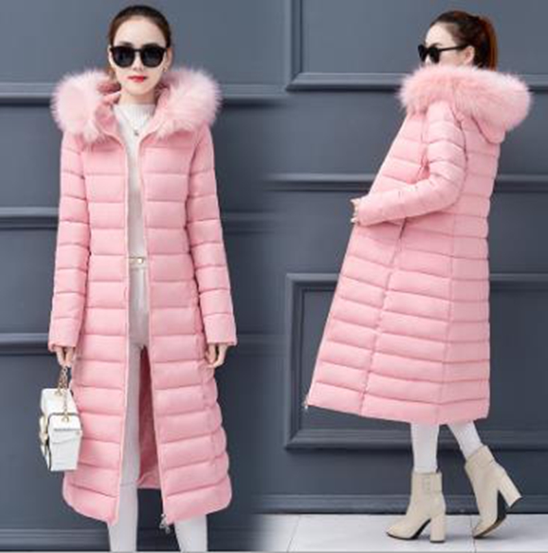 

Wholesale fashion new women's over-the-knee long winter slim fit all-match large fur collar down padded jacket, Caramel