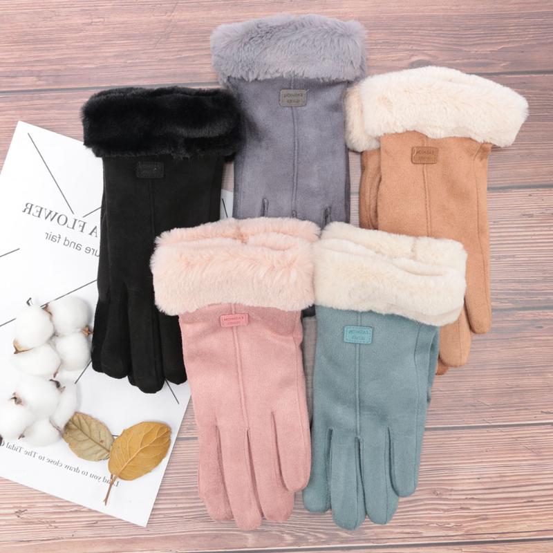 

Fashion Women Gloves Autumn Winter Cute Furry Warm Mitts Full Finger Mittens Outdoor Sport Driving Gloves Touch Screen Mittens