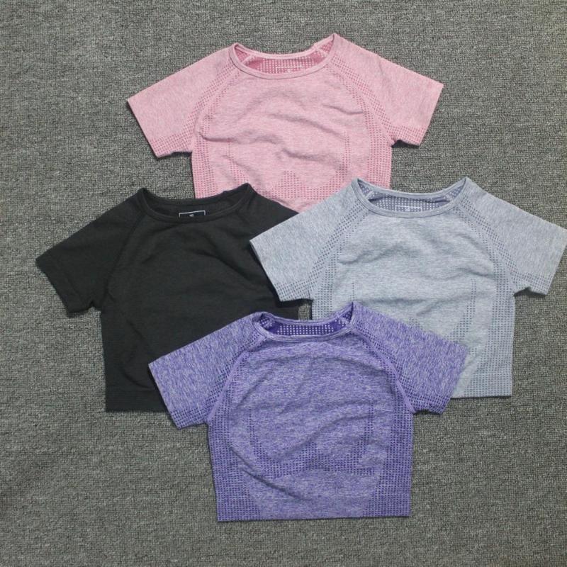 

Vital Seamless Yoga Shirt Solid Color Women Fitness Short Sleeve Crop Top Workout Tops Gym Clothes Sportswear Running T-shirts, Black
