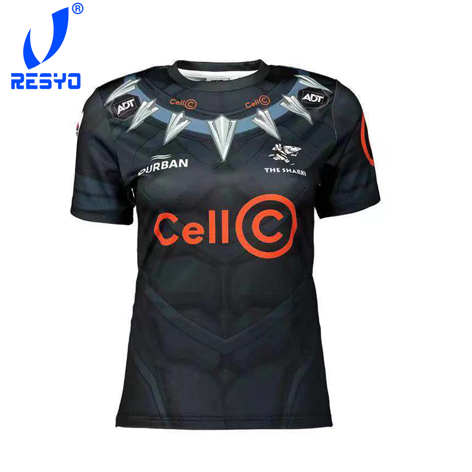 

RESYO FOR 2019 Natal Sharks Super Rugby JERSEY Sport Shirt -3XL, Black