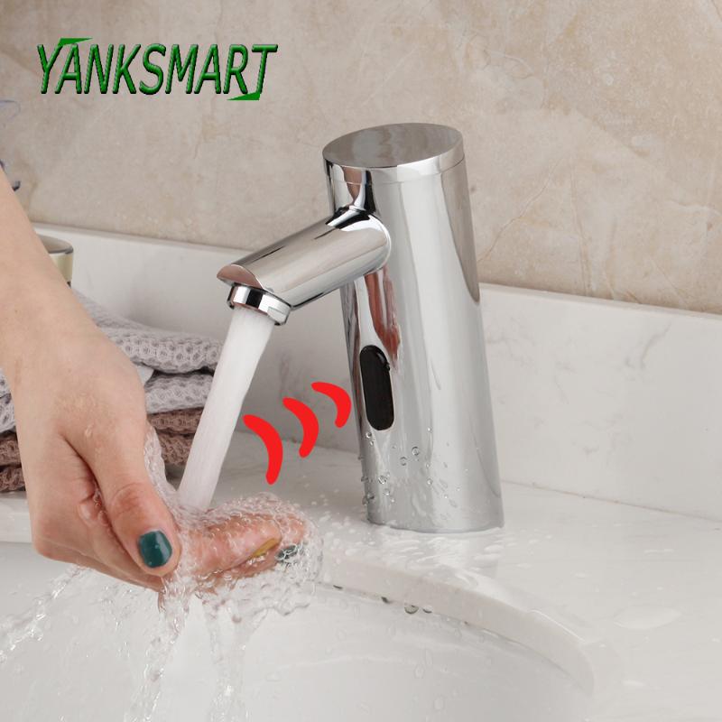 

YANKSMART Chrome Polished Bathroom Basin Sink Automatic Touch Sensor Faucet Deck Mounted Water Mixer Tap Solid Brass Taps