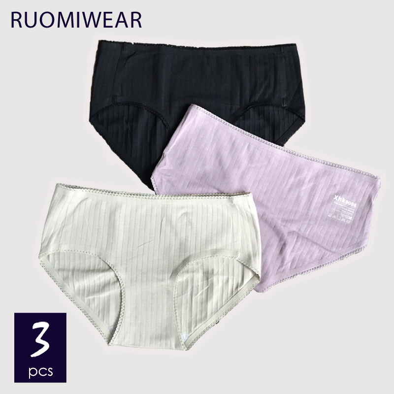 

RMW 3Pcs/lot Breathable Underpants Cute Cotton Women Underwear Mid-Rise Lace Girls Ladies Panties Thin Lingerie Sexy Briefs, 3pcs beige