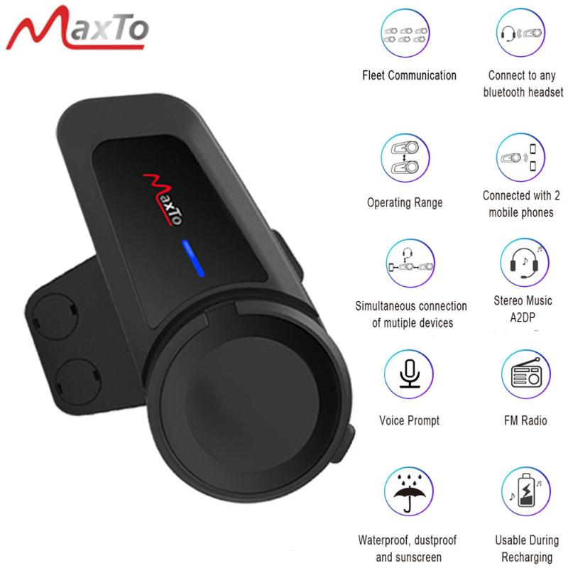 

Maxto Waterproof 6 Riders 1000M Motorcycle Bluetooth 5.0 Helmet FM MP3 Casco Intercom Universal Pairing Function Headset M2
