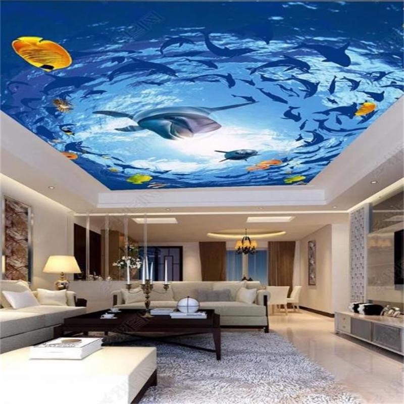 

3d photo wallpaper custom living room ceiling mural ocean world dolphin sunshine 3d picture wall mural wallpaper for wall, Non woven wallpaper