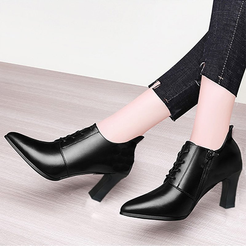 

Women Bare boots Lace Up Pumps Black Super High Heels Dress Shoes Pointed Toe Ladies Shoe 2020 Autumn Winter zapatos mujer 8272G