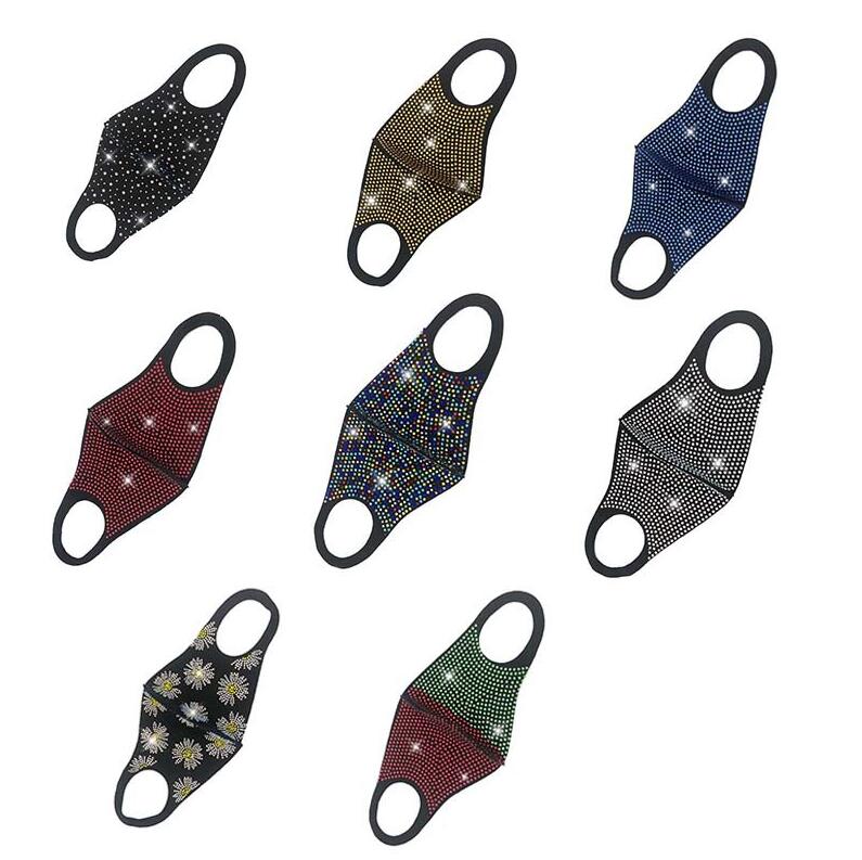 

Bling Bling Rhinestone Face Mask Fashion Crystal Diamond Sparkle Reusable Cloth Face Mouth Cover Teenager Adult Nightclub Personality wear