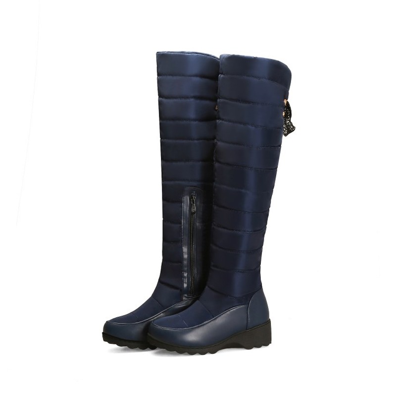 

Russia Winter Boots Women Warm Knee High Boots Round Toe Down Fur Ladies Fashion Thigh Snow Shoes Waterproof Botas MAZIAO, Black
