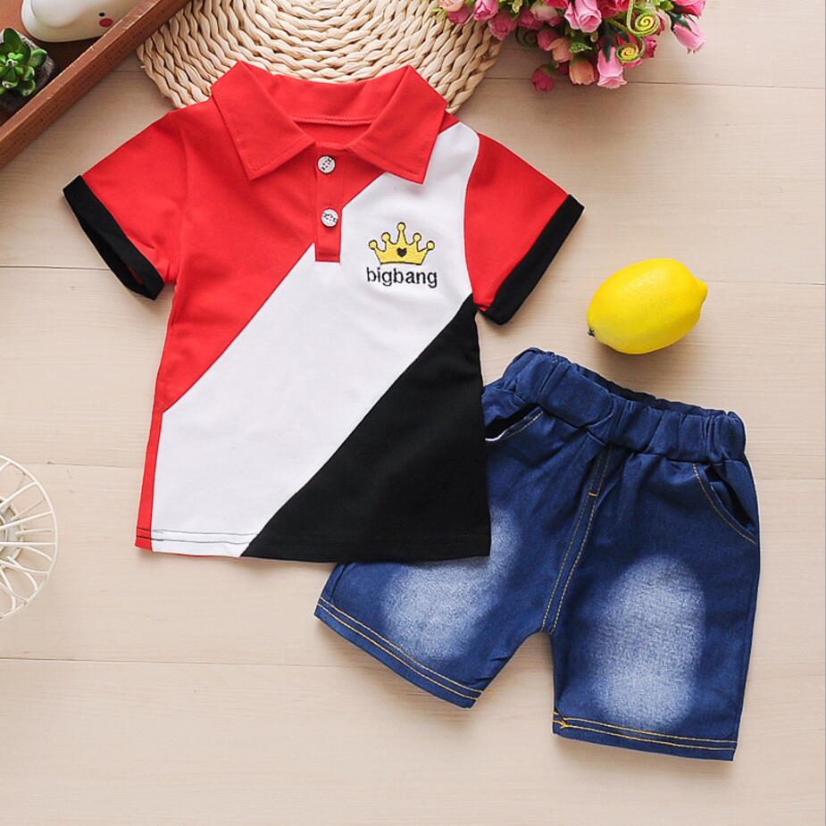 

2020 Summer Toddler Baby Boys Clothes 2pcs Outfit Kids Clothes Short Sleeve T-shirt+ Jeans Suit For Boys Clothing, Blue