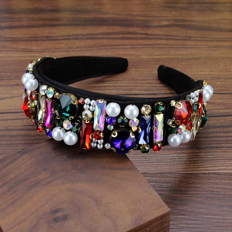 

Elegant Pearls Women Headdress Crystal Rhinestone Baroque Headband Diamante Designer Hairbands Luxury Chic Hair Jewelry