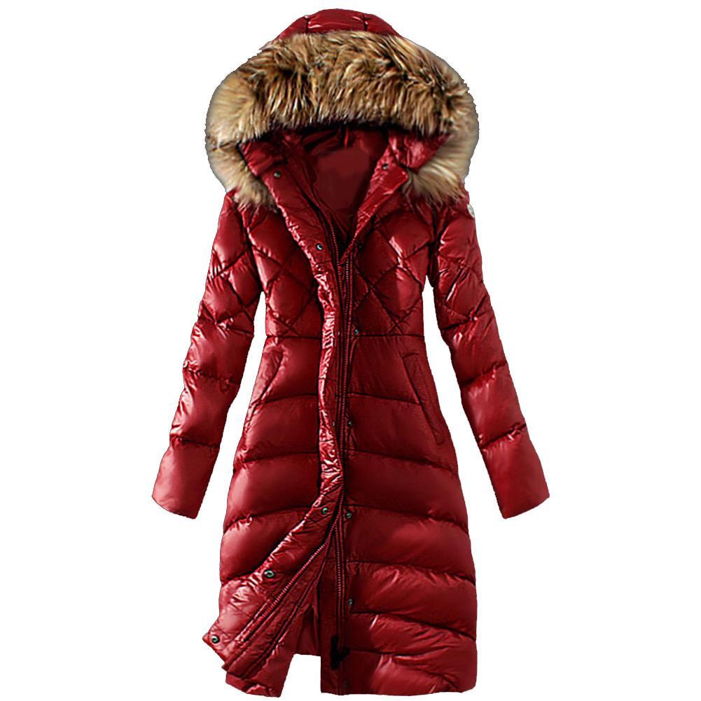 Winter Womens Solid Color Coats Long Warm Sticky Cotton Artificial Collar Slim Down Jacket Thickened Womens Blouse