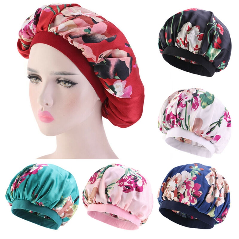 

Women Long Hair Care Satin Bonnet Cap Night Sleep Hat Silk Cap Head Wrap Elastic Adjustable Band Night