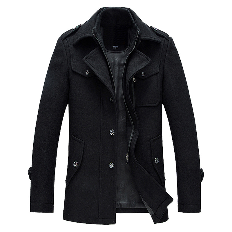 

2020 Autumn Winter Wool Men Jacket Coat Solid Casual Turn Down Collar Button Thick Warm Hot Sale New Brand Men Coat, Black