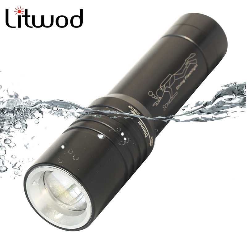 

XM-L T6 Zoom LED Diving Waterproof Lantern Lamp 18650 Battery Torch Bulbs for Swimming Underwater 80m Litwod Strobe