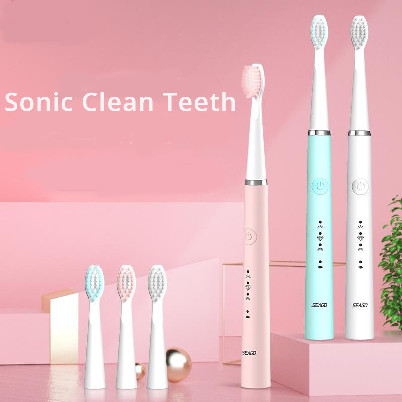 

Seago Electric Toothbrush Sonic Clean Teeth USB Rechargeable Waterproof Soft Brush with 2 Heads Best Clean Teeth Brush