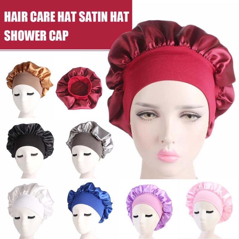 

Solid Color Men Ladies Satin Wide-brimmed Sleep Hat Night Sleep Cap Hair Care Bonnet Nightcap For Men Women Unisex Cap A
