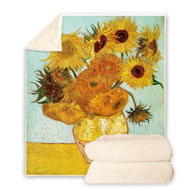 

Gogh Oil Painting 3D Printed Sherpa Blanket Couch Quilt Cover Travel Bedding Velvet Plush Throw Fleece Blanket Bedspread V11