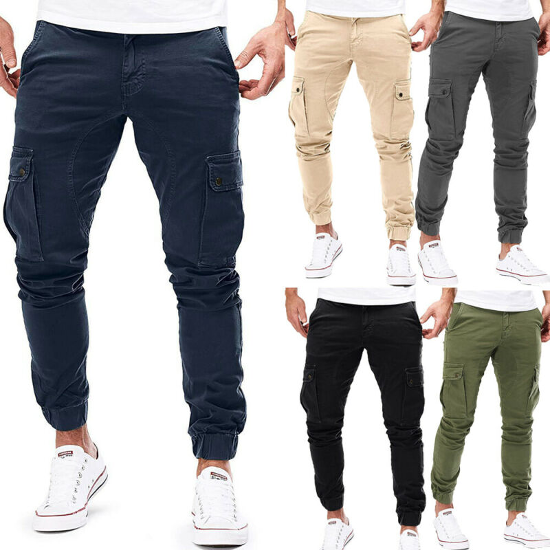 

Modis Autumn Men Cargo Pants Army Multi-pocket Trousers Cotton Casual Harem Solid Joggers Skinny Men's Cargo Pants Plus Size, Black