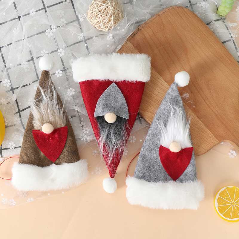 

Christmas Decorations 1PC Caps Cutlery Decor Bag Home Table Ornaments Holder Santa Hats Fork Spoon Pocket