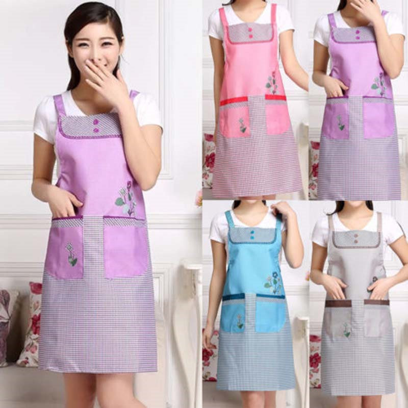 

75*72cm Kitchen Sleeveless Apron With Pocket Waterproof Oil Resistant Floral Women Bib Cooking Baking Cleaning Apron Accessories