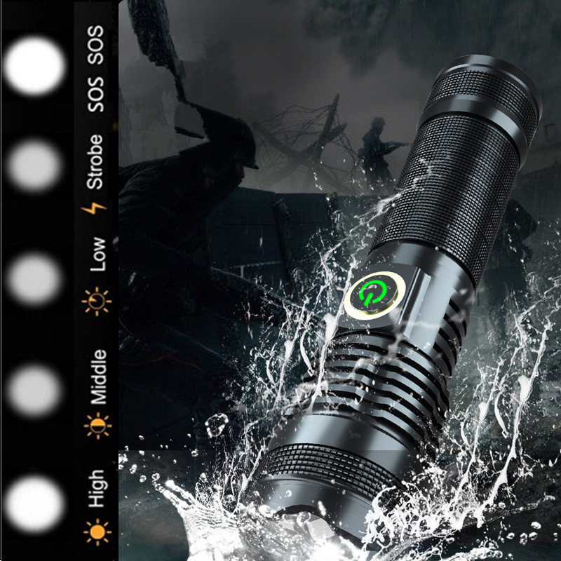 

Hunting LED lantern powerful XHP50 USB rechargeable long use torch zoomable tactical hand lamp light powered by 26650