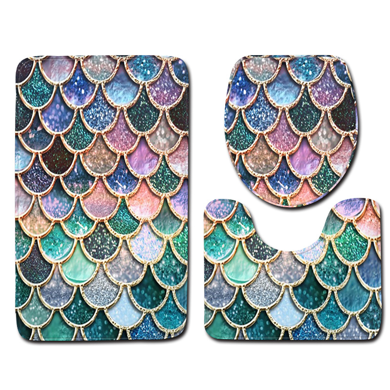 

Fish Scale Bathroom Mat Toilet Floor Mat Three-piece Suit Toilet Floor Carpet Door