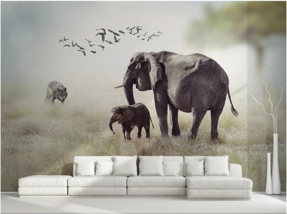 

custom mural on the wall 3d photo wallpaper Prairie Elephant Maternal Love tv background home decor wallpaper in the living room, Non-woven