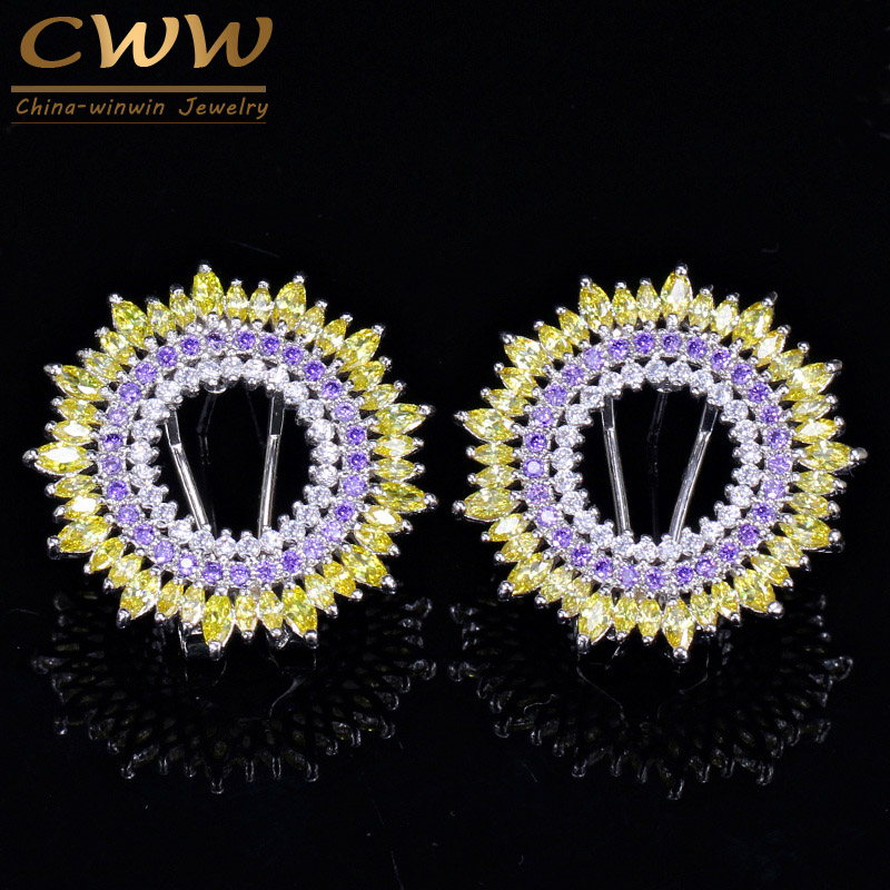 

CWWZircons Fashion Marquise Cut Yellow And Purple CZ Zirconia Stones Round Big Easy Stud Earrings for Women Jewelry CZ043