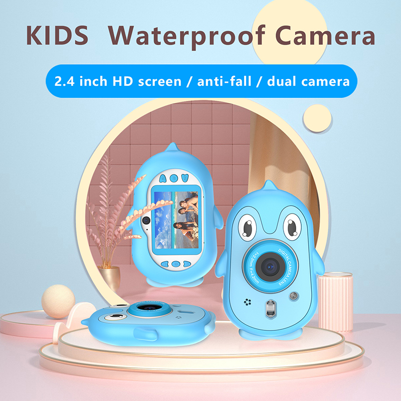 

Cute Cartoon Penguin Kids Digital Camera Children IP68 Waterproof 4K Camcorder 2.4 Inch Screen Christmas Gifts With 32GB Memory