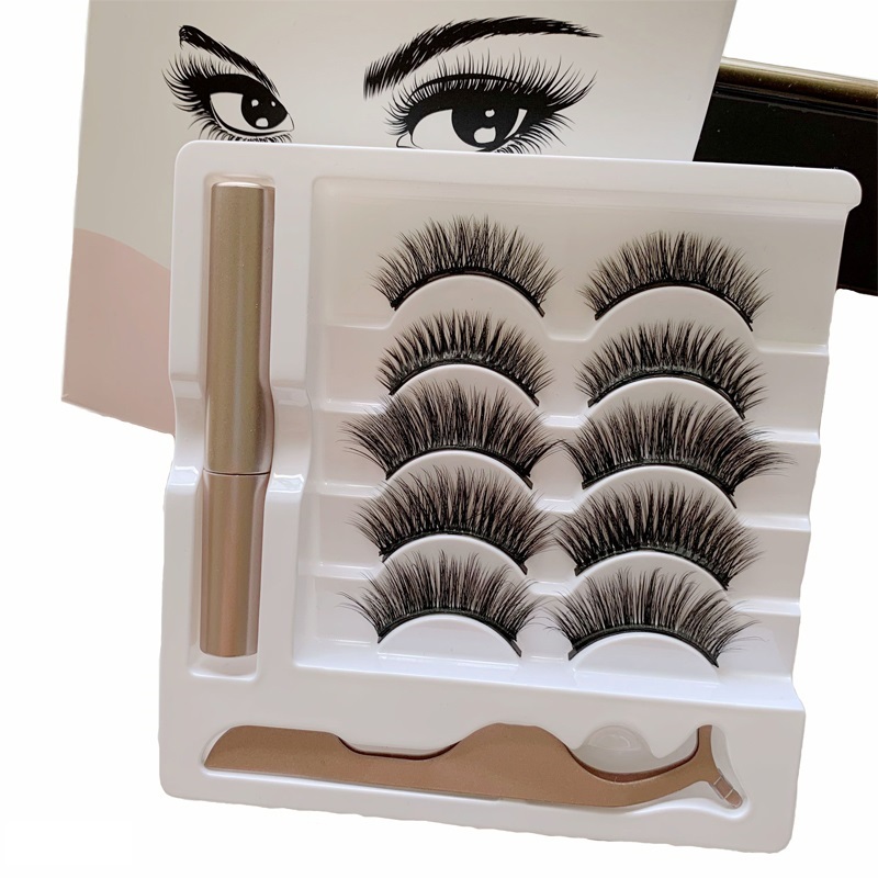 

5 Pairs maquillaje False Eyelashes & Tweezer Set magnetic natural long lashes makeup faux cils Eyelash liquid eyeliner