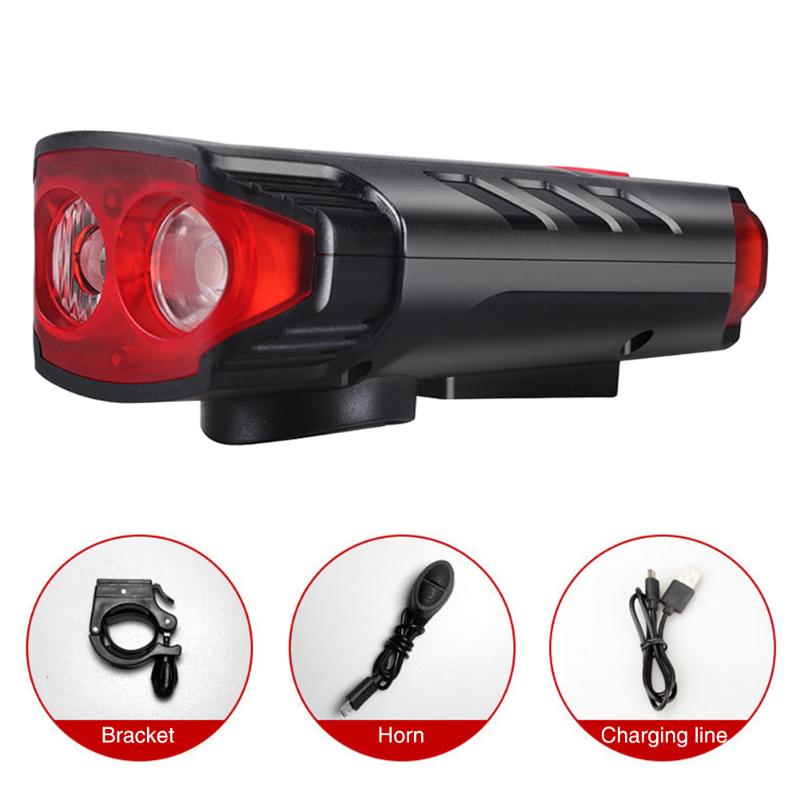 

Front Bicycle Headlight USB Rechargeable Universal With Horn For Cycling Led Solar Powered Easy Install Wide Angle Safety Riding