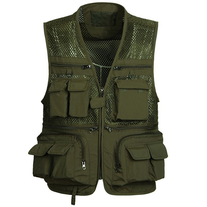 

Mens Vest Large Chest Waistcoat Multi-pocket Colete Free Shipping European and American Style Mens Work Vests Outerwear S2786, Army green