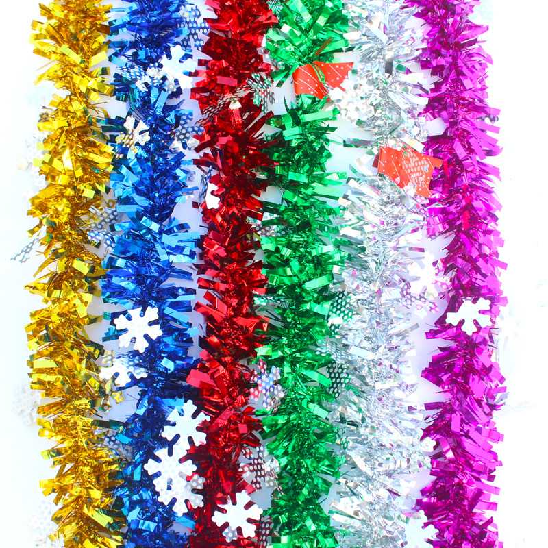 

2M Christmas Tree Tinsel Garland Bar Shiny Ribbon Garland Xmas Tree Ornaments Snowflake Gold Cane Tinsel Party Decoration